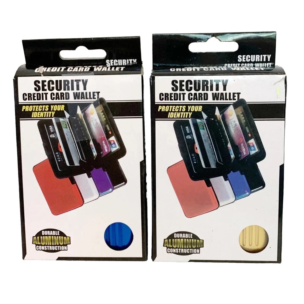 Security Credit Card Wallets 2 Hard Case Gold Blue Slots Protect Identity Slim